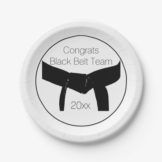 Martial Arts Black Belt Test Party Congratulations Paper Plate (Front)