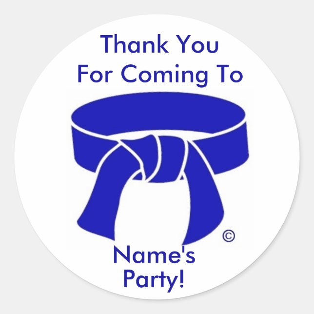 Martial Arts Blue Belt party thank you stickers (Front)