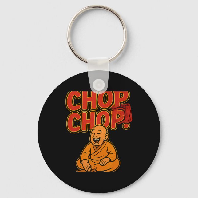 Martial Arts Boxing Humour Chop Chop Cartoon Pries Keychain (Front)