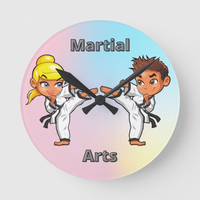 Martial Arts Boy and Girl   Round Clock (Front)
