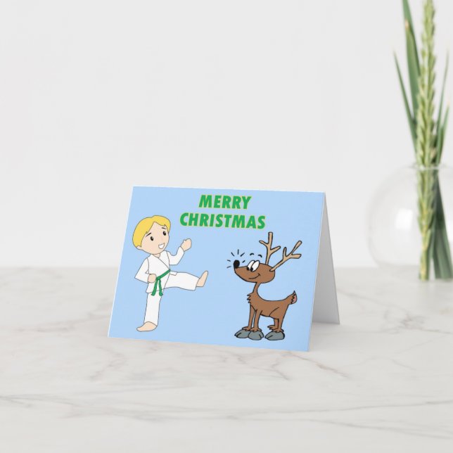 Martial Arts Boy and His Reindeer Christmas Cards (Front)