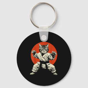 Martial Arts Cat Karate Judo Japanese Flag Funny J Keychain