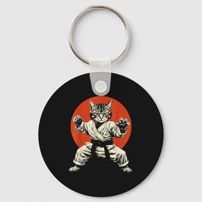 Martial Arts Cat Karate Judo Japanese Flag Funny J Keychain (Front)