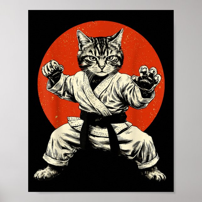 Martial Arts Cat Karate Judo Japanese Flag Funny J Poster (Front)
