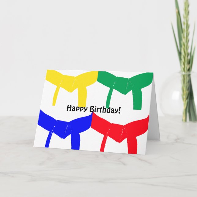 Martial Arts Coloured Belts Happy Birthday Card (Front)
