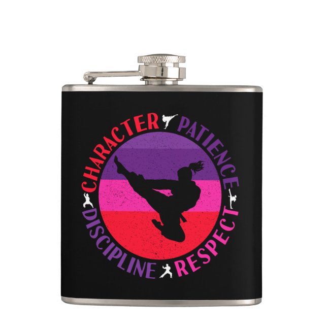 Martial Arts Core Values - Karate Hip Flask (Front)