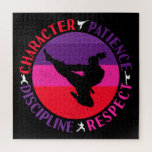 Martial Arts Core Values - Karate Jigsaw Puzzle<br><div class="desc">Karate retro grunge silhouette art design for karateka women and girls practicing a simple life of developing character,  patience,  respect,  and self-discipline. > Proper mindset fosters core values that can be more important than the physical skills learned.  > Personalize it! Add custom name,  photo,  or text.</div>