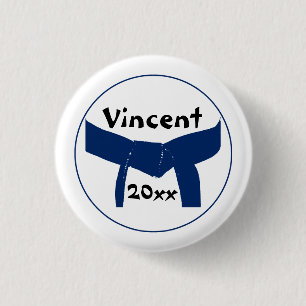 Martial Arts Dark Blue Belt 1 Inch Round Button