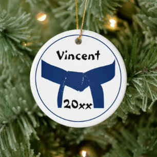 Martial Arts Dark Blue Belt Dated Ceramic Ornament