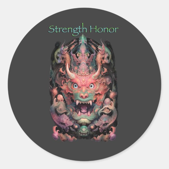 Martial Arts Dragon (Strength Honour) Classic Round Sticker (Front)