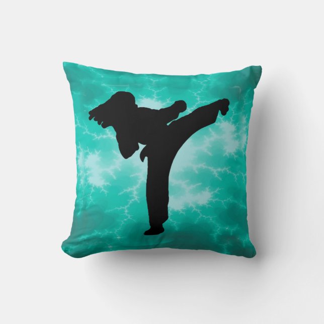 Martial Arts Girl Teal Lightning Pillow (Front)