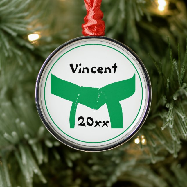 Martial Arts Green Belt Metal Ornament (Tree)