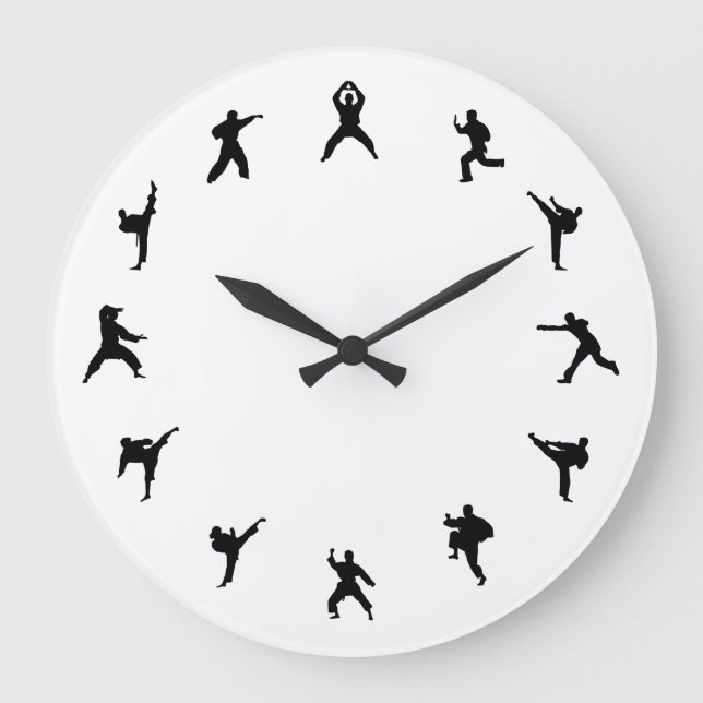 Martial Arts Karate (Black, White) Large Clock (Front)
