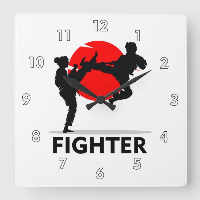 Martial Arts Karate Combat Fighting or Sparring Square Wall Clock (Front)