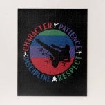 Martial Arts - Karate Core Values Jigsaw Puzzle<br><div class="desc">Karate retro grunge silhouette art design for karateka men and boys practicing a simple life of developing character,  patience,  respect,  and self-discipline. > Proper mindset fosters core values that can be more important than the physical skills learned.  > Personalize it! Add custom name,  photo,  or text.</div>