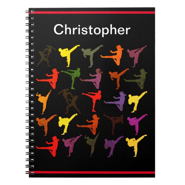 Martial Arts Kick Karate Kids Black Simple Modern Notebook (Front)