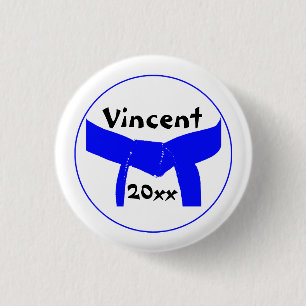 Martial Arts Light Blue Belt 1 Inch Round Button