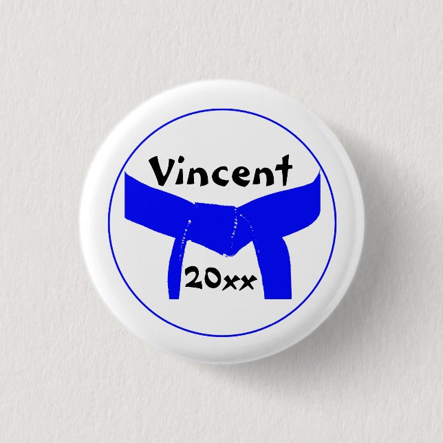 Martial Arts Light Blue Belt 1 Inch Round Button (Front)