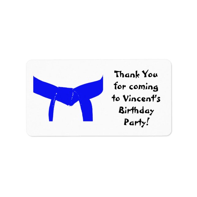 Martial Arts Lt Blue Belt Birthday Party Favour Ta Label (Front)