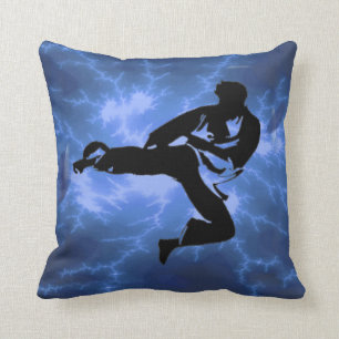 Martial Arts Man Blue Lightning Pillow