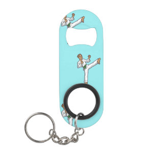 Martial arts master on blue keychain bottle opener