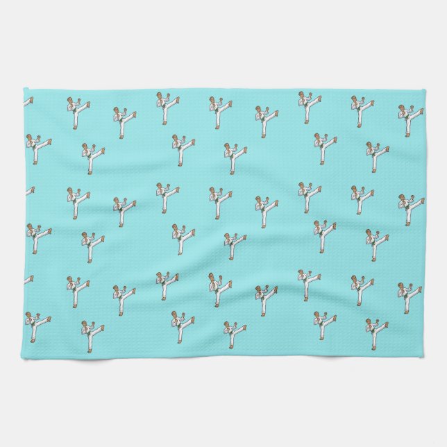 martial arts master on blue kitchen towel (Horizontal)