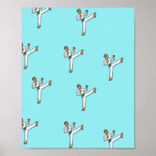 martial arts master on blue poster