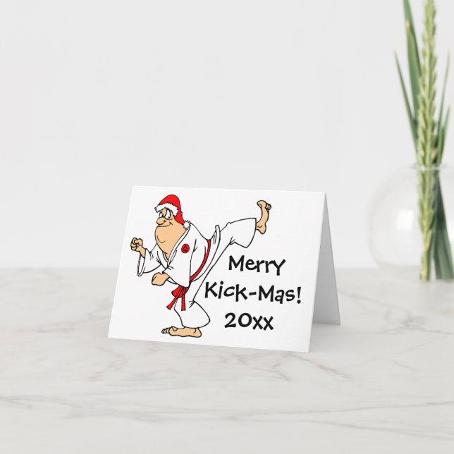 Martial Arts Merry Kick-Mas Christmas Holiday Card (Front)