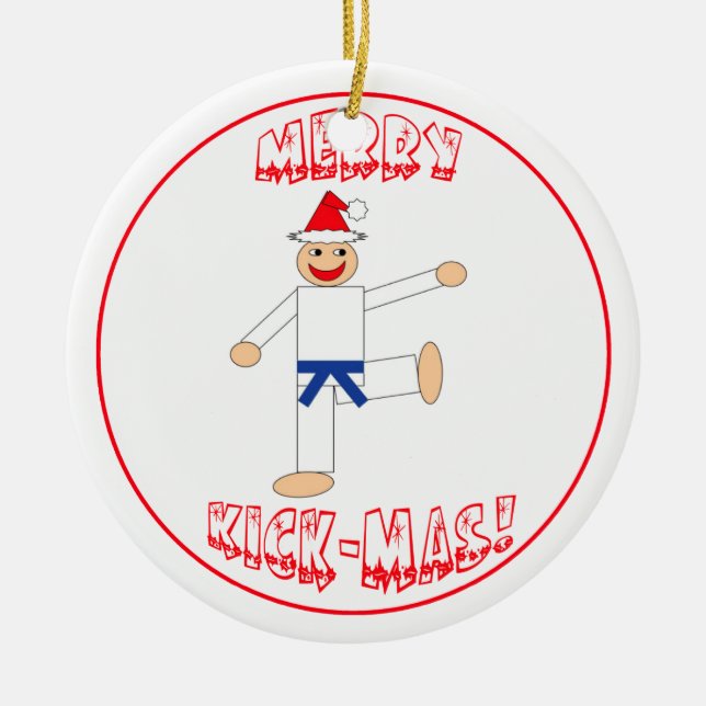 Martial Arts Merry Kick Mas Dark Blue Belt Ceramic Ornament (Front)