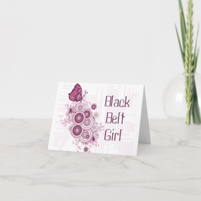 Martial Arts Pink Butterfly Black Belt Girl Card (Front)