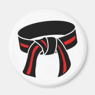 Martial Arts Rank Belt Magnet, Black w Red Stripe Magnet