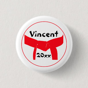 Martial Arts Red Belt 1 Inch Round Button