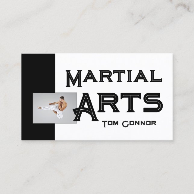 Martial Arts School Karate Black & White Card (Front)
