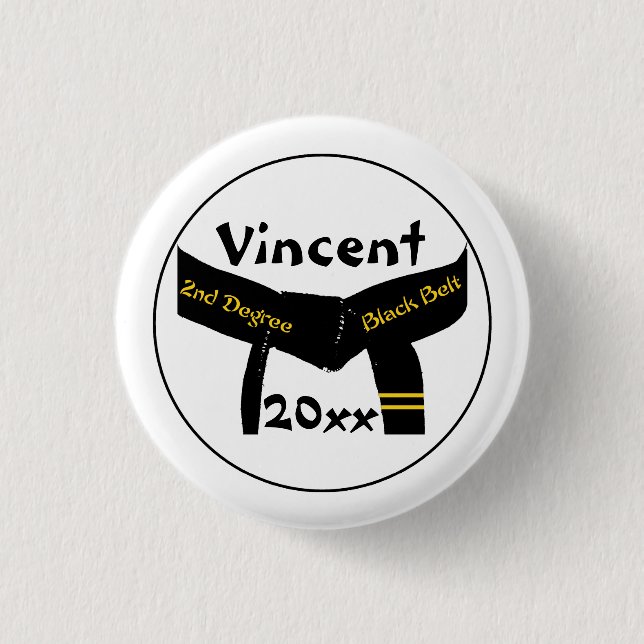 Martial Arts Second Degree Black Belt Button (Front)