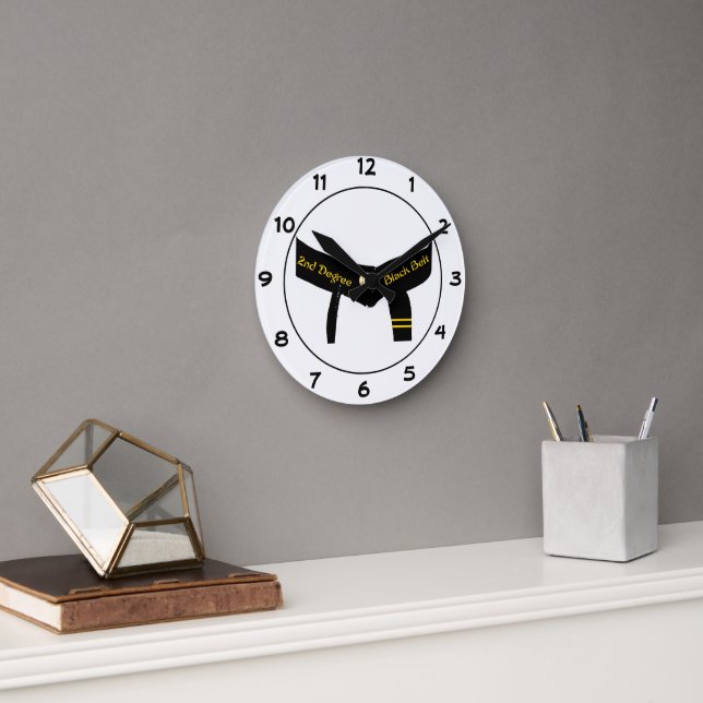 Martial Arts Second Degree Black Belt Round Clock (Office)