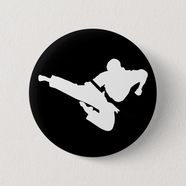 martial arts silhouette 2 inch round button (Front)