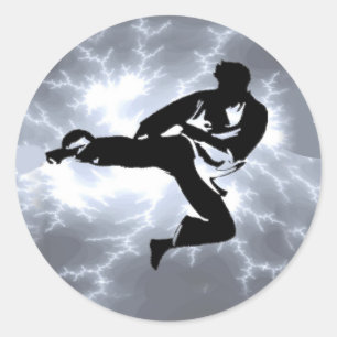 Martial Arts Silver Lightning man Classic Round Sticker