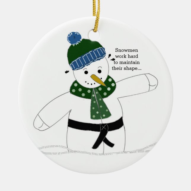 Martial Arts Snowman Ceramic Ornament (Front)