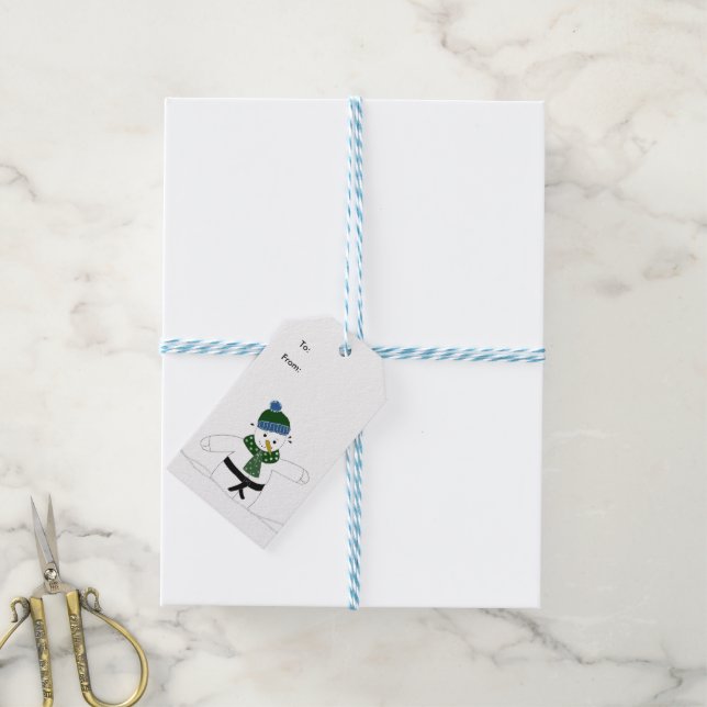 Martial Arts Snowman Gift Tags (With Twine)