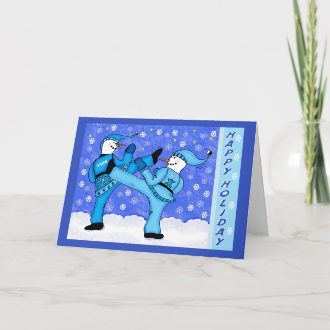 Martial Arts Snowmen Kicking Holiday Carte de voeu (Devant)
