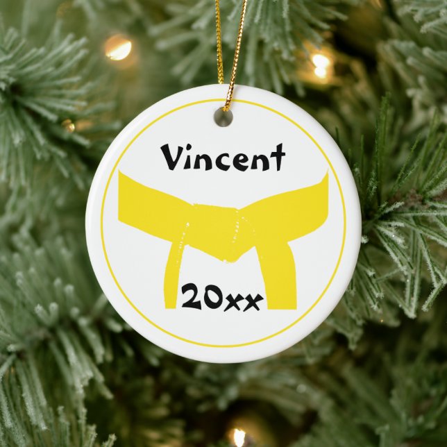 Martial Arts Yellow Belt Rank Ceramic Ornament (Tree)