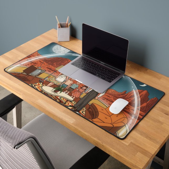 Martian Bubble Home - Retro Family Adventure Scene Desk Mat (Office 2)