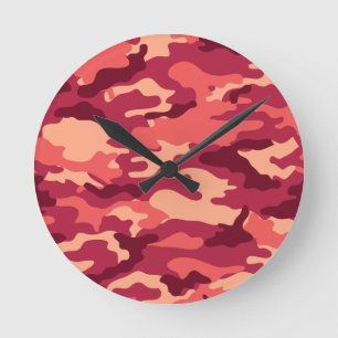 MARTIAN DESERT CAMO / CAMOUFLAGE DAZZLE PATTERN ROUND CLOCK