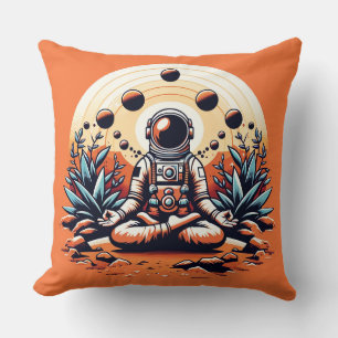 Martian Zen: Astronaut's Tranquility Throw Pillow