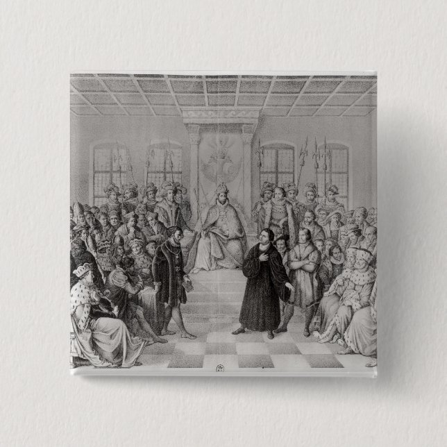 Martin Luther in front of Charles V 2 Inch Square Button (Front)
