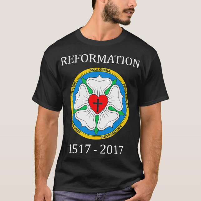 Martin Luther Rose The Five Solas Protestant  T-Shirt (Front)