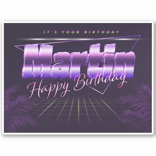 Martin Name First Name lila retro Sticker Birthday (Front)