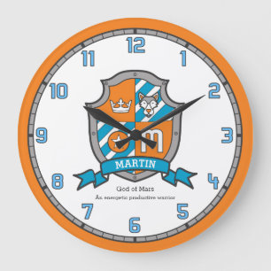 Martin name meaning letter M crest orange Large Clock