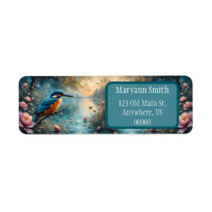 Martin-pêcheur perché au-dessus de l'eau fleurs ro