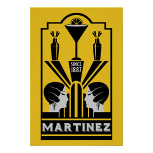 Martinez Cocktail Art Deco Poster